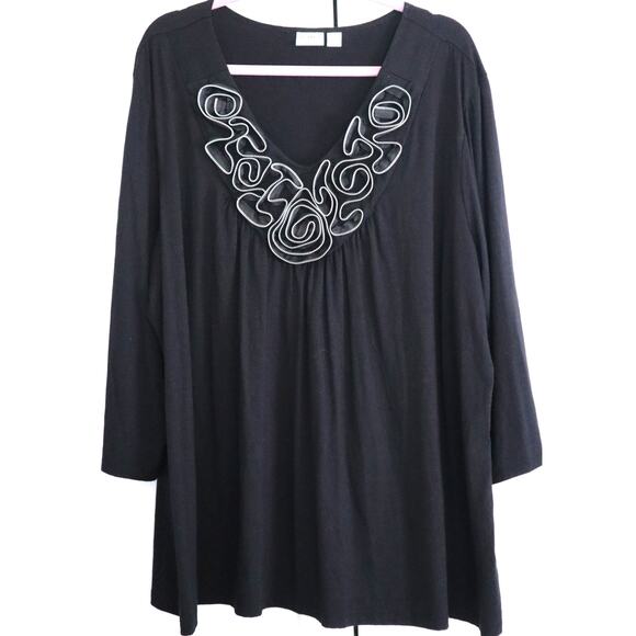 Cato Black Blouse Beaded Embellished VNeck 3/4 Sleeve Party Evening Plus 26W/28W - Picture 1 of 8